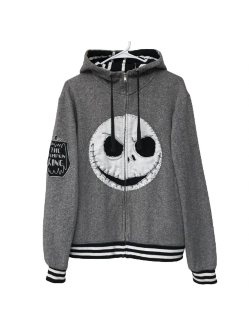 Disney Gray and Black Hooded Zip Jacket with White Skull Accent
